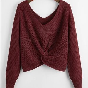 Wine Twisted Front Fall Sweater